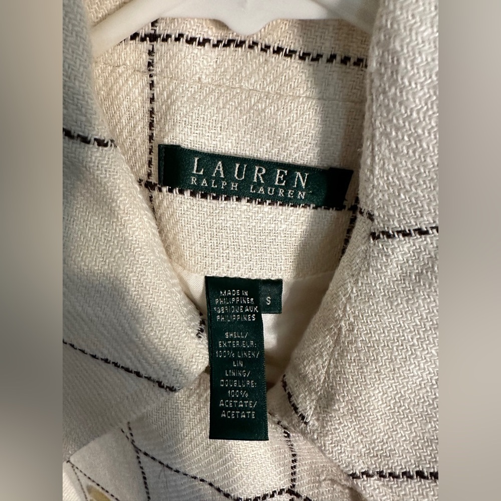 Ralph Lauren Cream Checkered Pea Coat - Picture 3 of 5